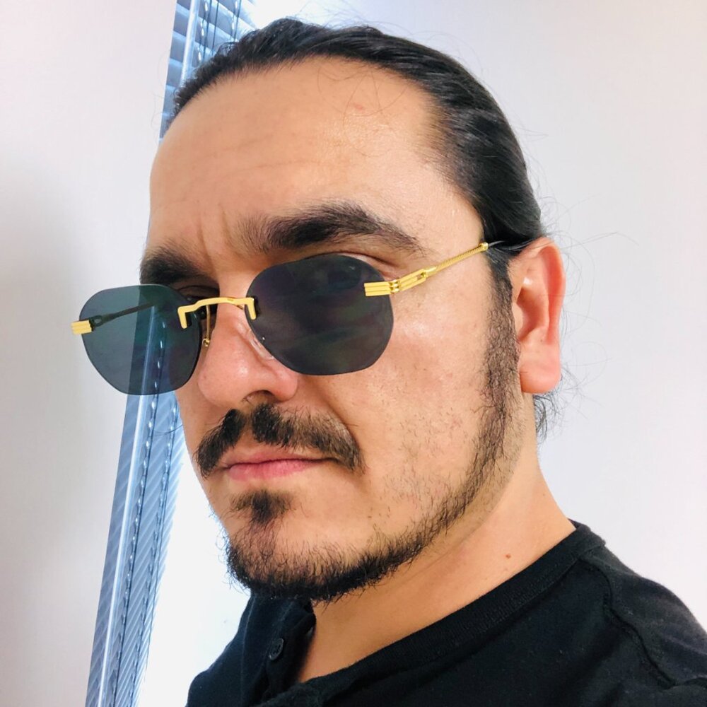 Men Sunglasses Black Flat Lens Rimless Fashion Retro Shades‎ Gold Metal Lentes